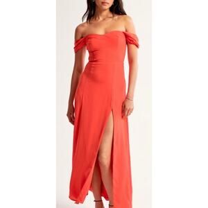 Abercrombie & Fitch Off Shoulder Maxi Dress Slit Camille Womens Small Red Orange